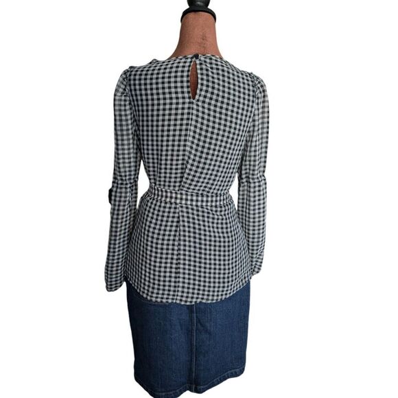 Max Studio chiffon gingham peasant blouse with removable tie belt size S - Picture 16 of 16